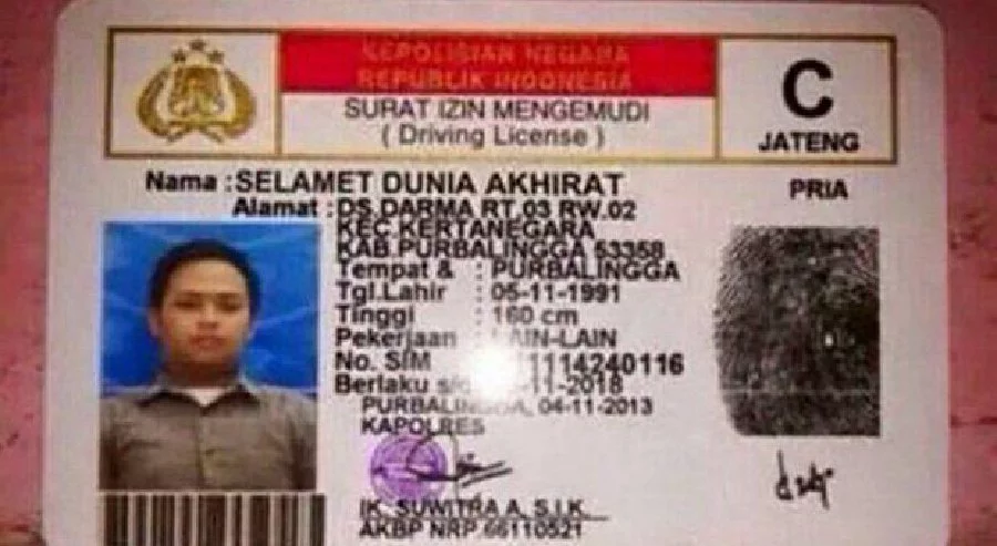 Kumpulan Nama-nama Unik di Surat Izin Mengemudi Indonesia