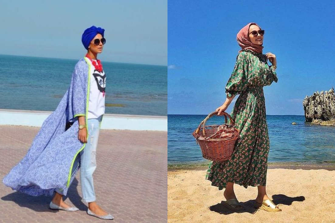 10 Inspirasi Outfit Hijab untuk ke Pantai Feminim dengan 