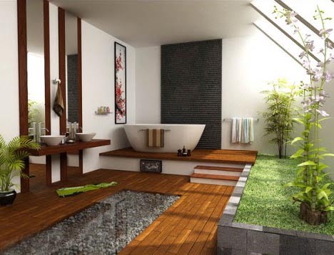 Natural, 10 Desain Kamar Mandi dengan Kesan Alami Tumbuhan an Bebatuan