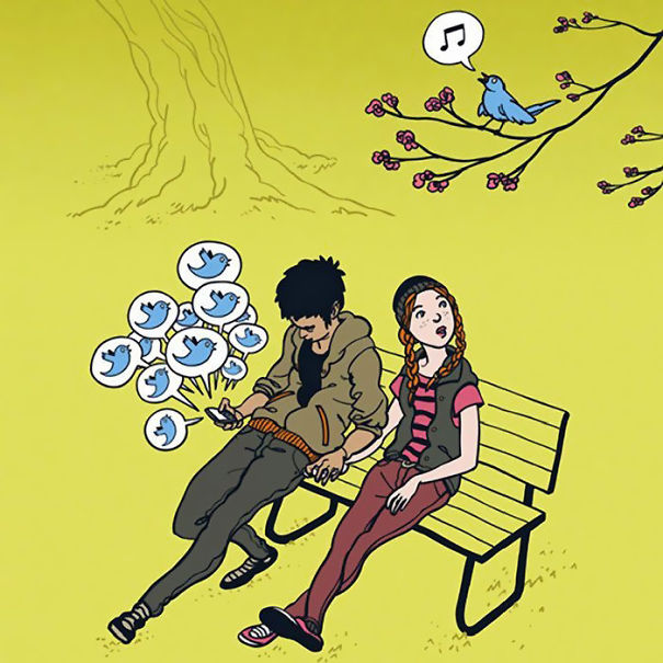 Miris, 10 Ilustrasi Satir Dampak Penggunaan Ponsel yang Berlebihan