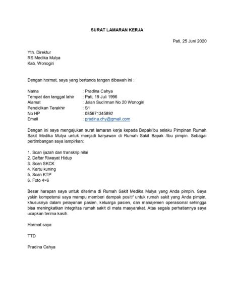 Contoh surat lamaran kerja, agar HRD bisa melihatnya